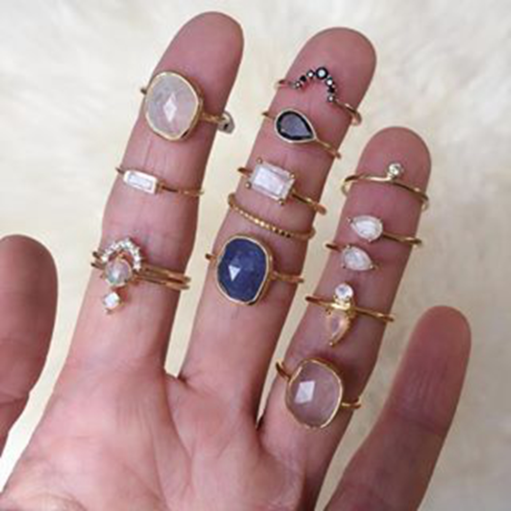 INS 925 Sterling Silver Gem Stone Zircon Crystal Sapphire Ring For natural gemstones Set Jewelry 1