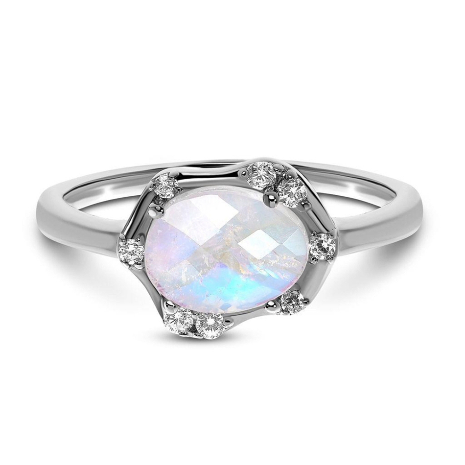 Geometric Rainbow Wholesale 925 Sterling Silver Natural Moonstone Rings Ring For Custom natural gemstones Set 1