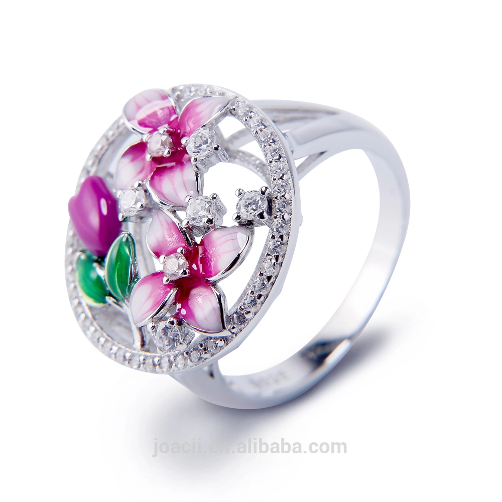 Joacii New Design Flower Shape 925 Silver China Enamel Craft Cz Jewelry Ring With 18K Gold Plated For Men And Women 1