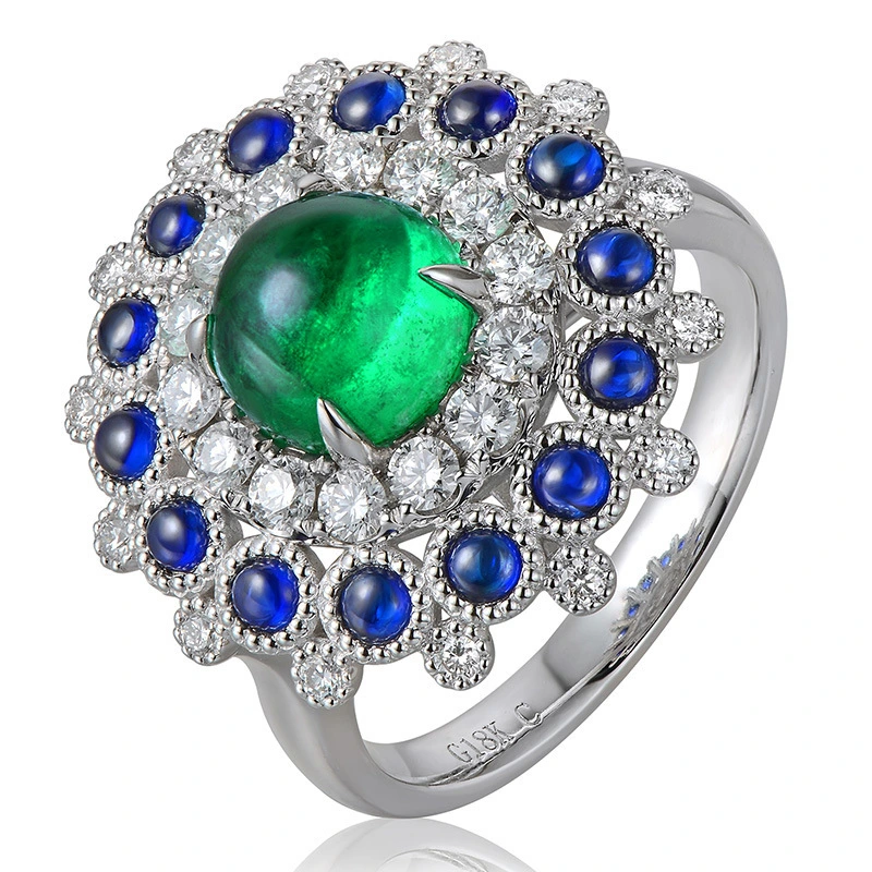 Flower Shape Emerald Jewelry Color GemstoneSterling Silver Ring 1