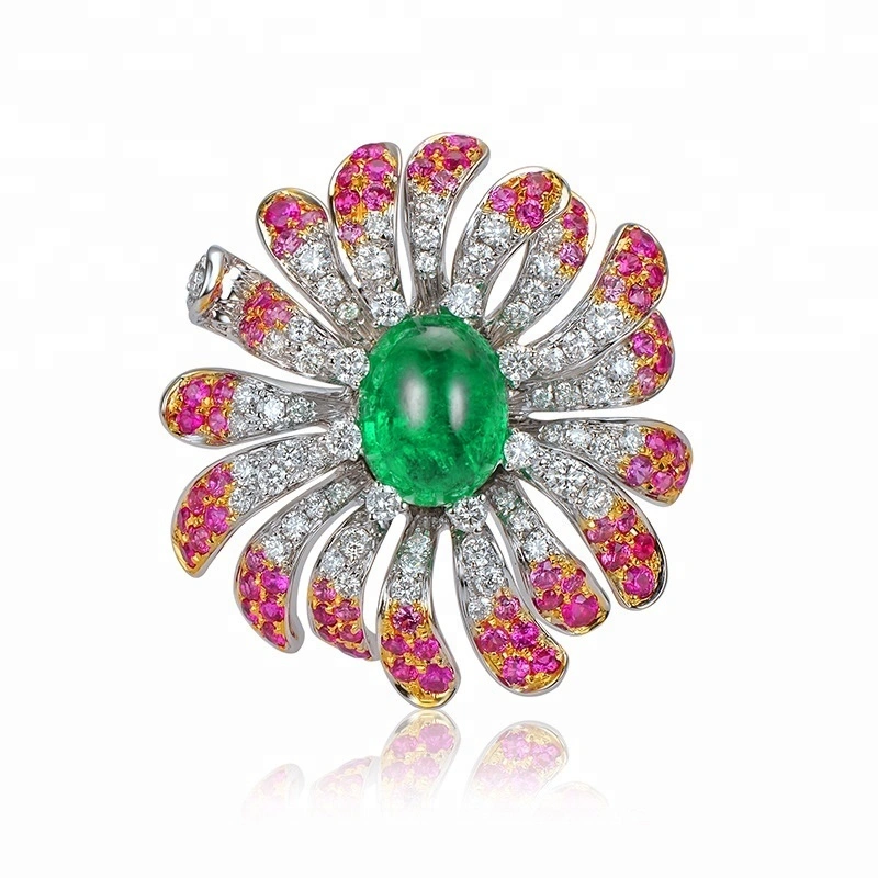 Joacii New Style Flower Design Pink Diamond Zircon Stone Natural Jade Ring 1