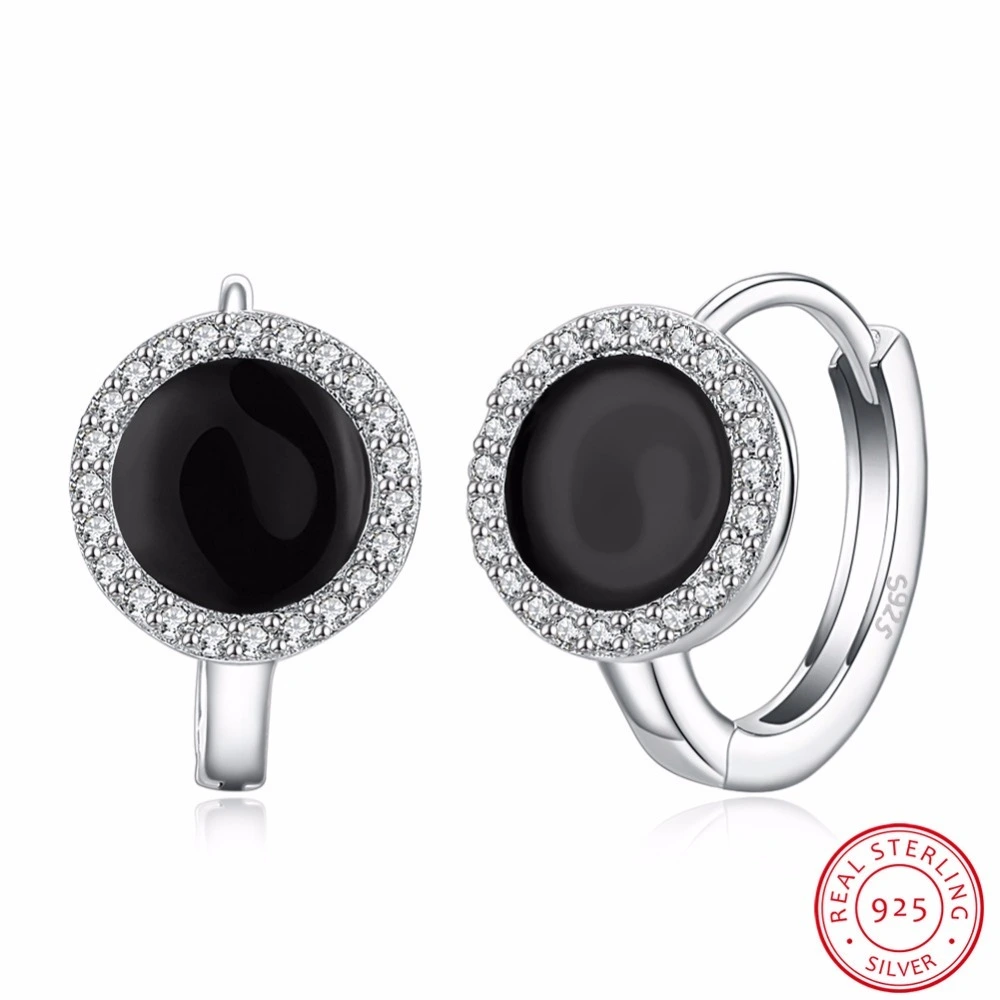 Black cz women's 925 silver clip earrings 1