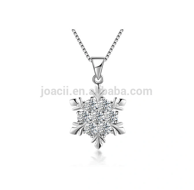 Joacii Big Zircon Stone Snow Shape Sterling Silver Necklace Pendant 1
