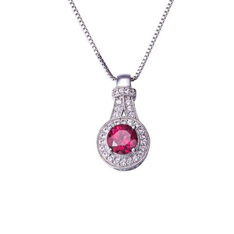 18K White Gold Ruby Waterdrop Design Diamond Silver Pendant 1
