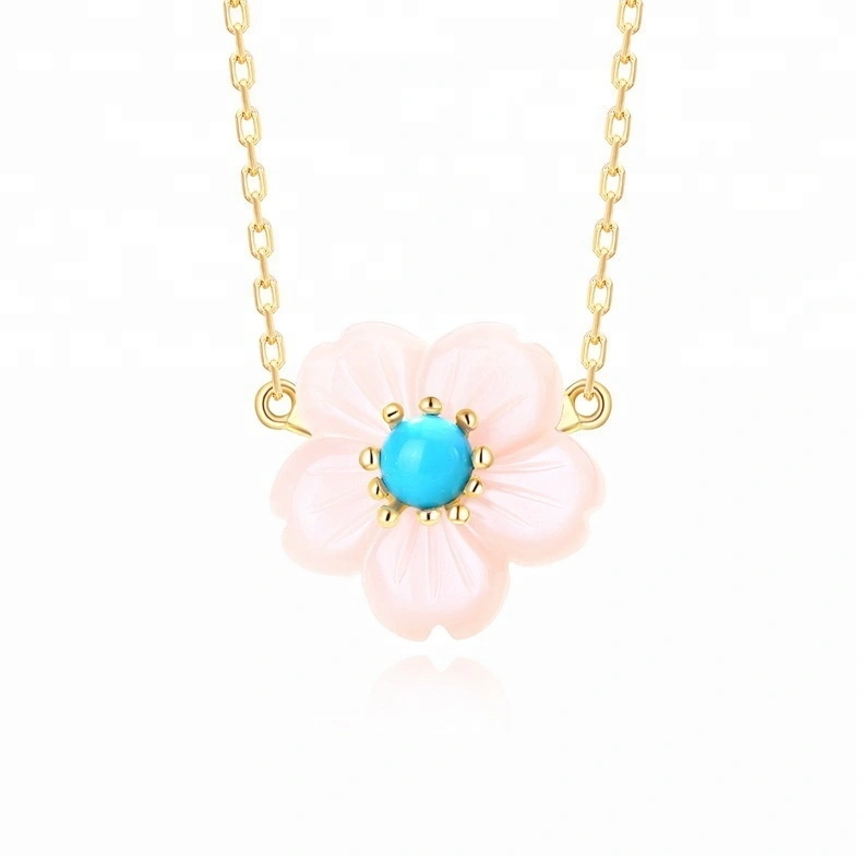 Joacii New Arrival Pink Shell Flower Turquoise S925 Silver Pendant Necklace 1