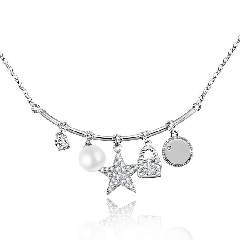 Joacii Stylish Star And Locks Design Pearl Silver Jewelry Necklace With Joyeria 1