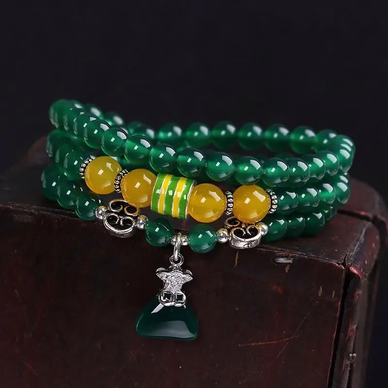 Green Agate Perfume Bottle Pendant Silver Bracelet With Bijoux 1