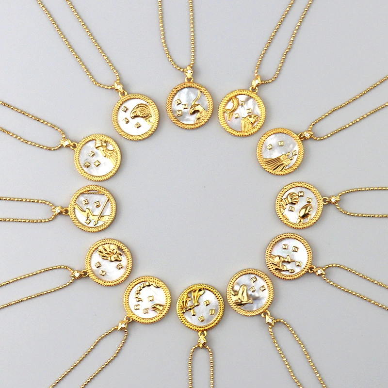 New 925 Sterling Silver 18K Gold Zircon Logo Constellation Sign Horoscope Layer Pendant Necklace Set For women 1