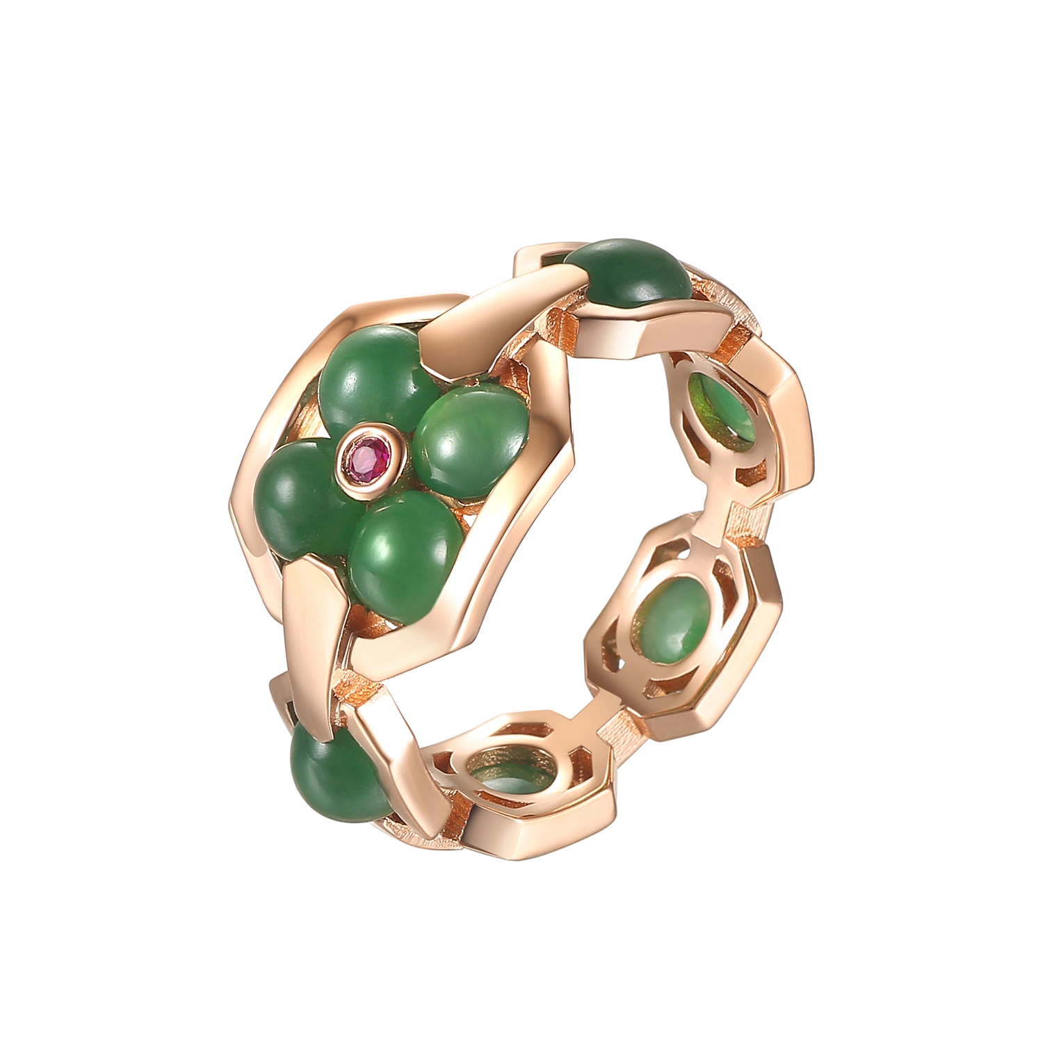 Joacii 925 Sterling Silver 18K Gold Small Jade Chain Natural Green Hexagon Stone Honeycomb Rings With Korut 1