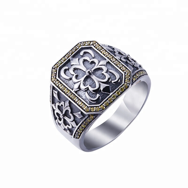 Joacii Men'S Vintage Style Oxidized 925 Sterling Silver Ring With Aaa Zircon Stone 1