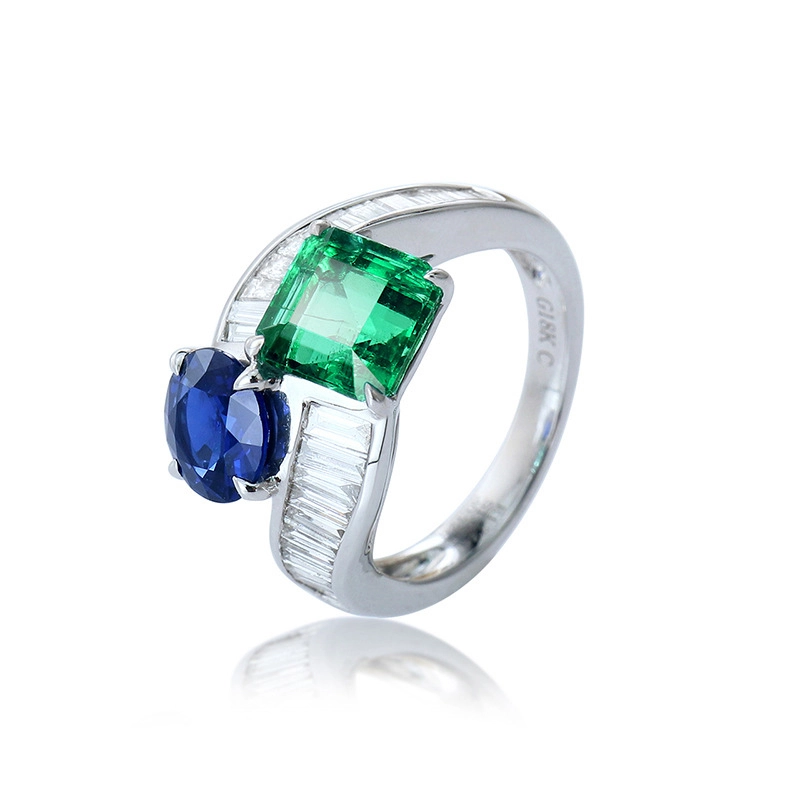 Gemstone Emerald And Sapphire Silver Jewelry Ring 1