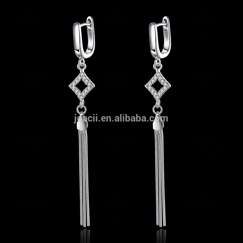925 Sterling Silver Jewelry Zircon Tassel Chandelier Earrings 1