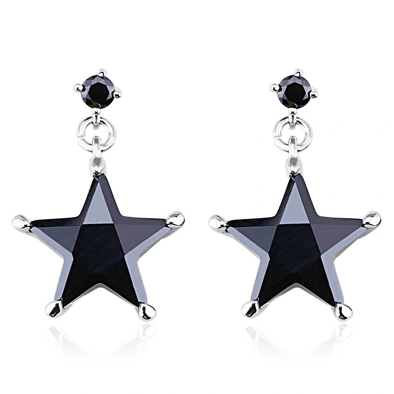 Joacii Unique Star Design Black Cubic Zircon S925 Sterling Silver Stud Earrings 1