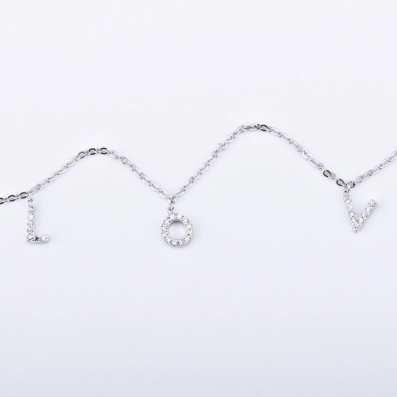 Stylish LOVE Letter Design Silver Zircon Women Necklace 1
