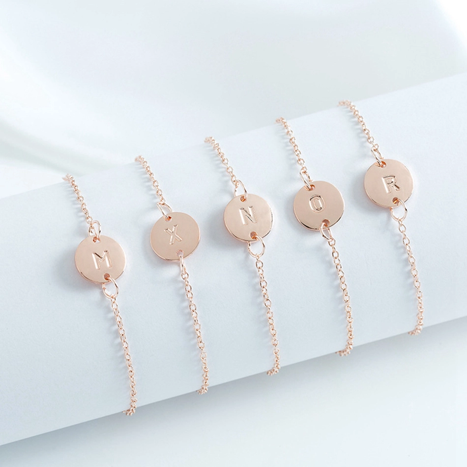 Customized 925 Silver 18K Gold Plated Jewelry Women Esposas Bracciali Letter B C D E F M N O P Q T U V W R S G A-Z Coin Bracelet 1