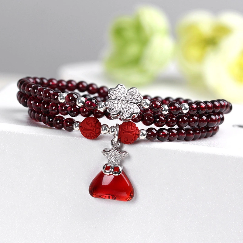 Joacii Mozambique Natural Garnet Perfume Bottle Pendant Sterling Silver Bracelet 1