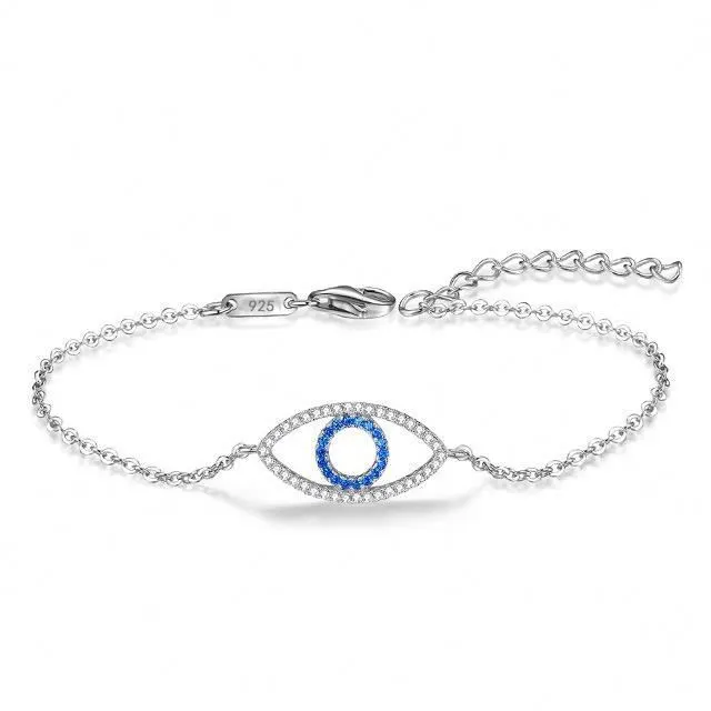 Unique Eye Of Evil Shape 925 Sterling Silver Cubic Zirconia Bracelet With Ranneke 1