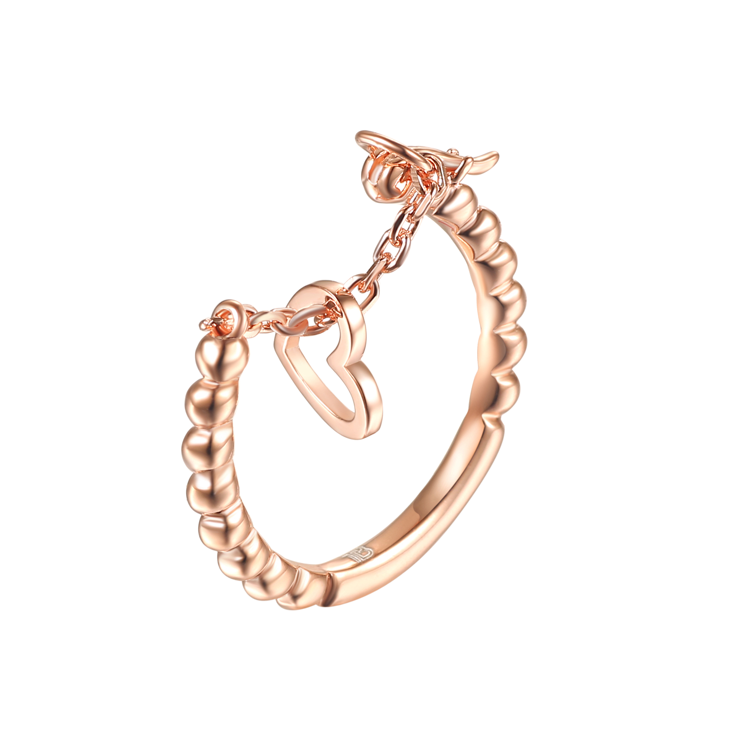 Joacii 925 Sterling Silver 18K Rose Gold Heart Short Chain Ling Ring With Bague 1