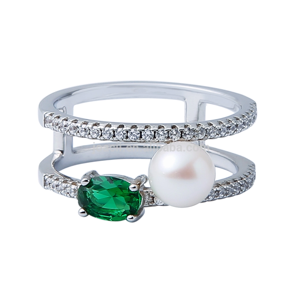 Joacii Sterling Silver Jewelry Pearl Engagement Ring Diamond 1