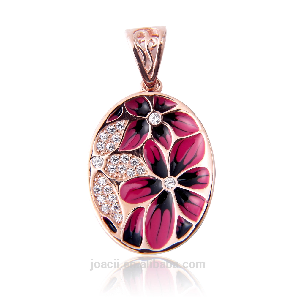 18k Rose Gold OEM Jewelry Enamel Pendant 925 Silver BlackPendant Necklace for Women and Girls 1