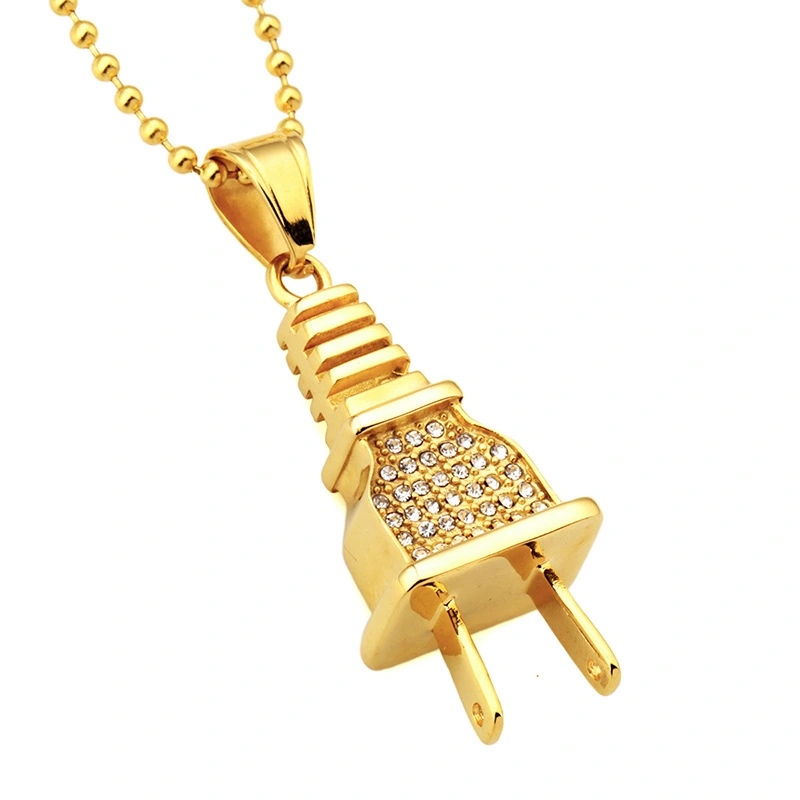 Mens Titanium Plug Design Gold Necklace Jewelry Pendant 1