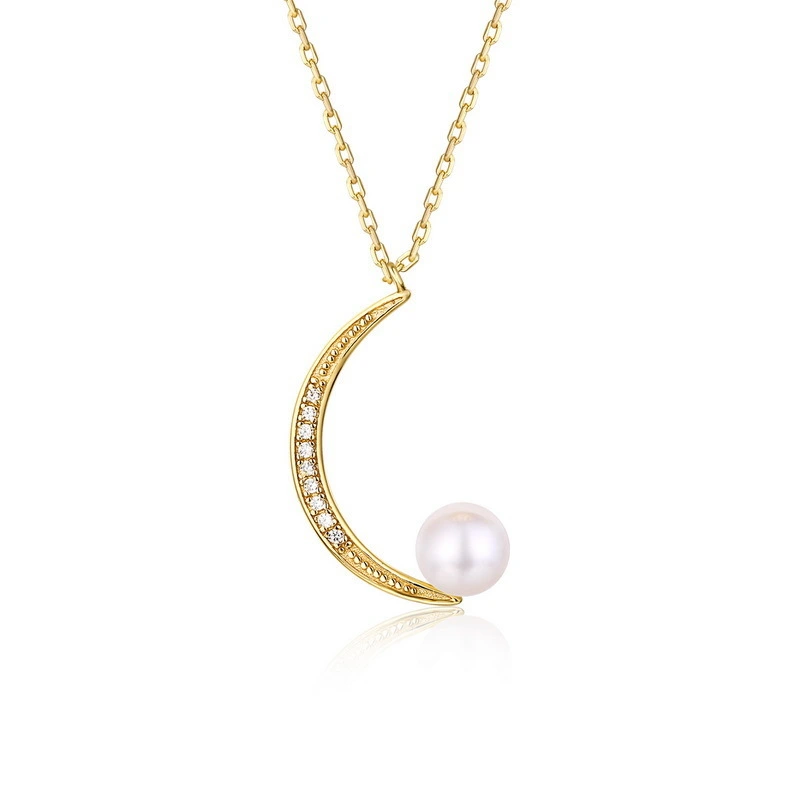 Customs Jewelry Pendant Gold Crescent Shape Pearl Pendant 925 Sterling Silver Zircon Jewelry 1