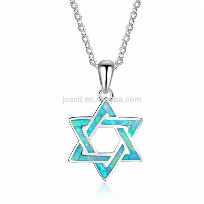 Ocean Blue Opal Stone Star Shape Pendant 925 Sterling Silver Necklace Jewelry With Joalheria 1