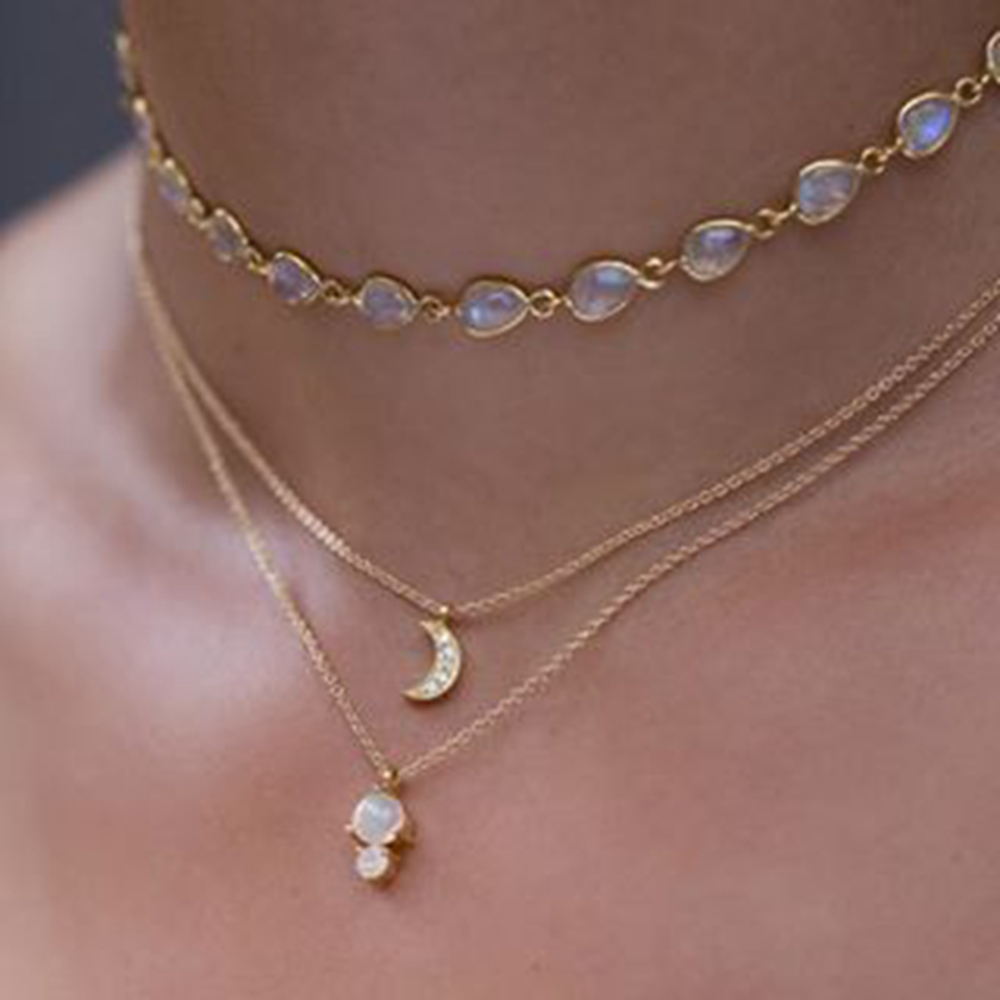 925 sterling silverin 18 K gold plating type jewelry crescent moon charm necklace 1