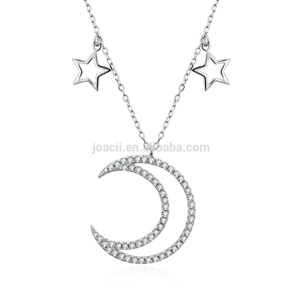 Joacii Sweater Chain Necklace Jewelry Sterling Silver Pendant Necklace with Star And Moon 1