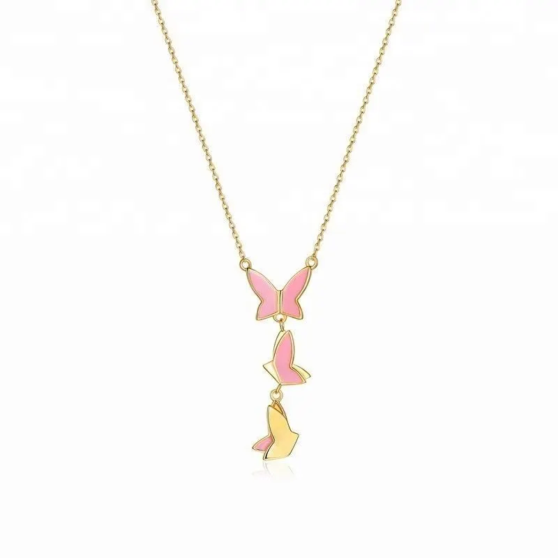 Joacii Fashion Butterfly Design Pink Enamel Brass Pendant Necklace With Joyeria De Mujer 1