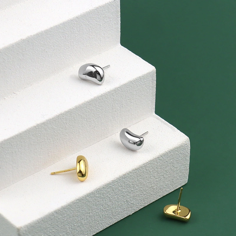 925 Sterling Silver Gold Beans Shaped Earrings 1
