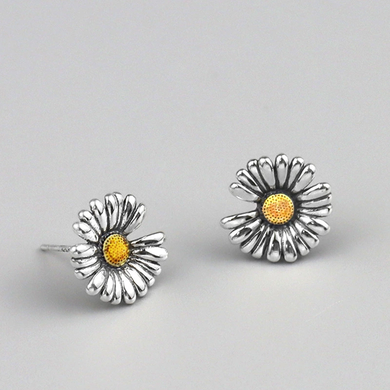 High quality cute elegant daisy yellow zircon for lady 925 sterling silver jewelry earrings 1