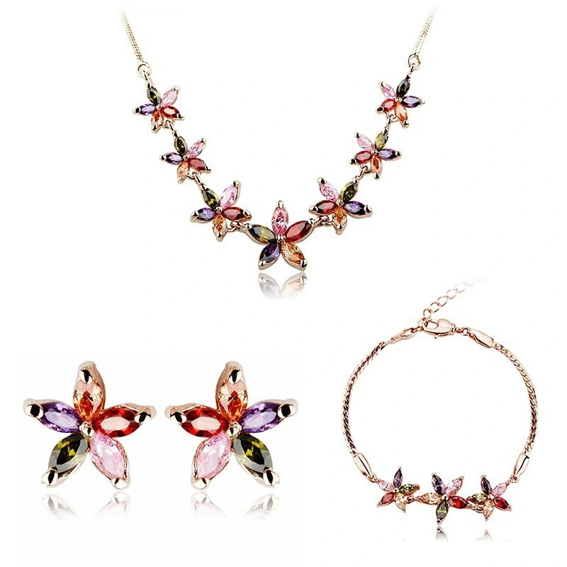 Joacii Stylish Colorful Flower Design Rose Gold Jewelry Set with AAA Zircon 1