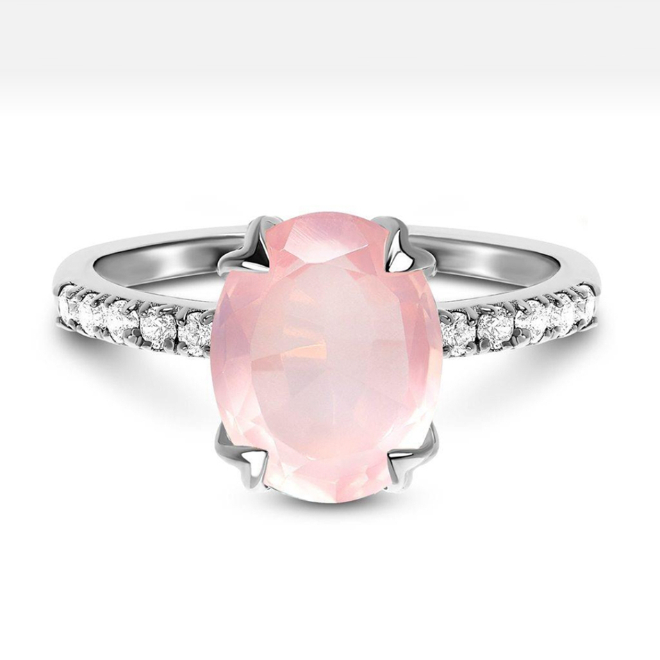 Custom 925 Sterling Silver Love Stone Big Rose Quartz Jewelry Ring For Custom Natural Gemstones Set 1