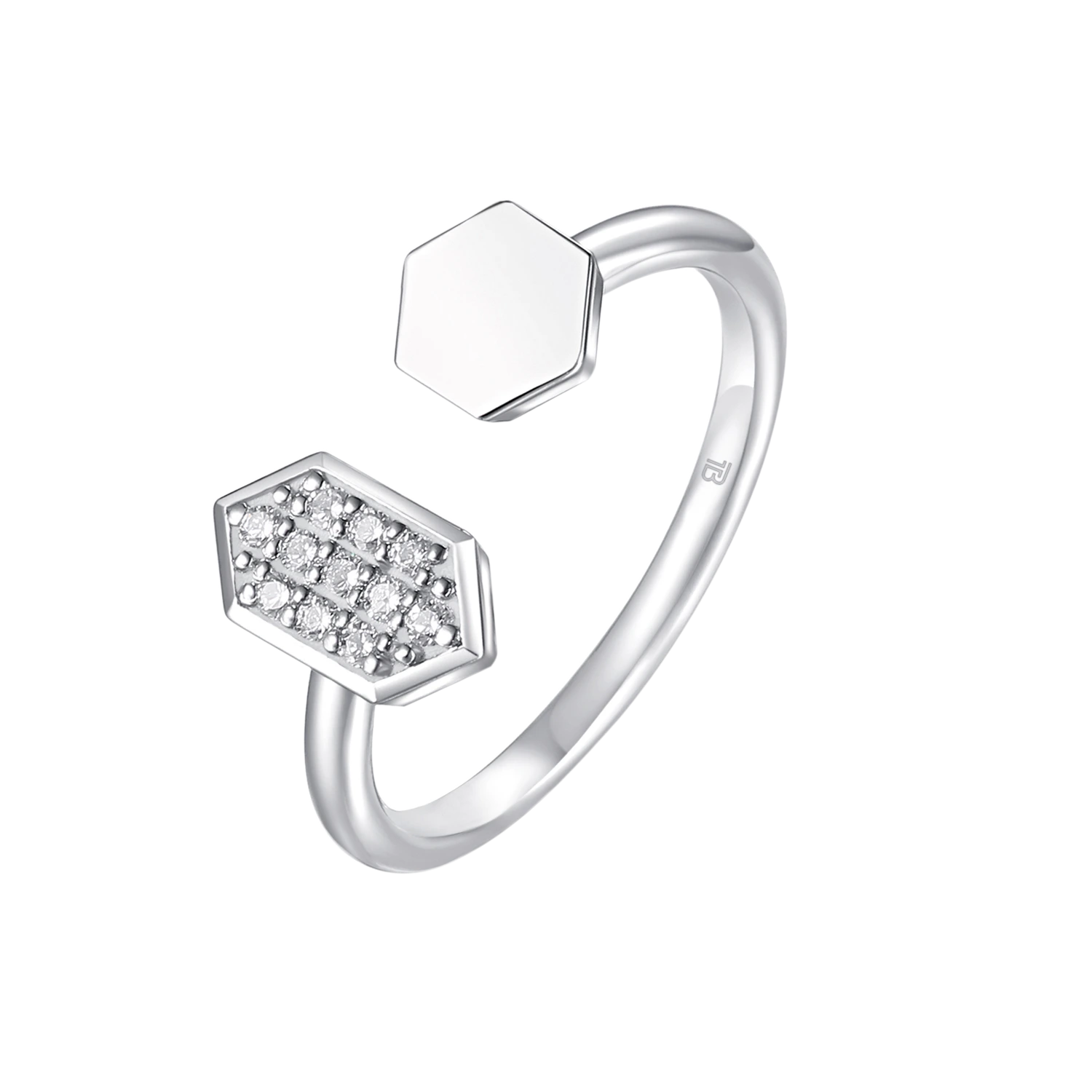 Joacii 925 Sterling Silver Open Cuff Hexagon Zircon Crystal Shiny Adjustable Size Girls Finger Rings For Party Wedding 1