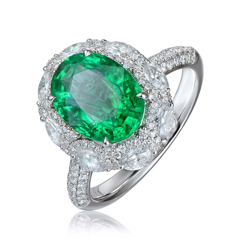 Oval Shape Emerald Ring Green Gemstone White Sterling Silver Jewelry 1