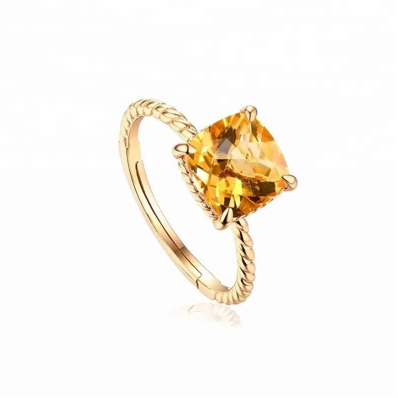 Joacii Simple Design Asscher Cut Crystal Jewelry Citrine Finger Ring With Rengas 1
