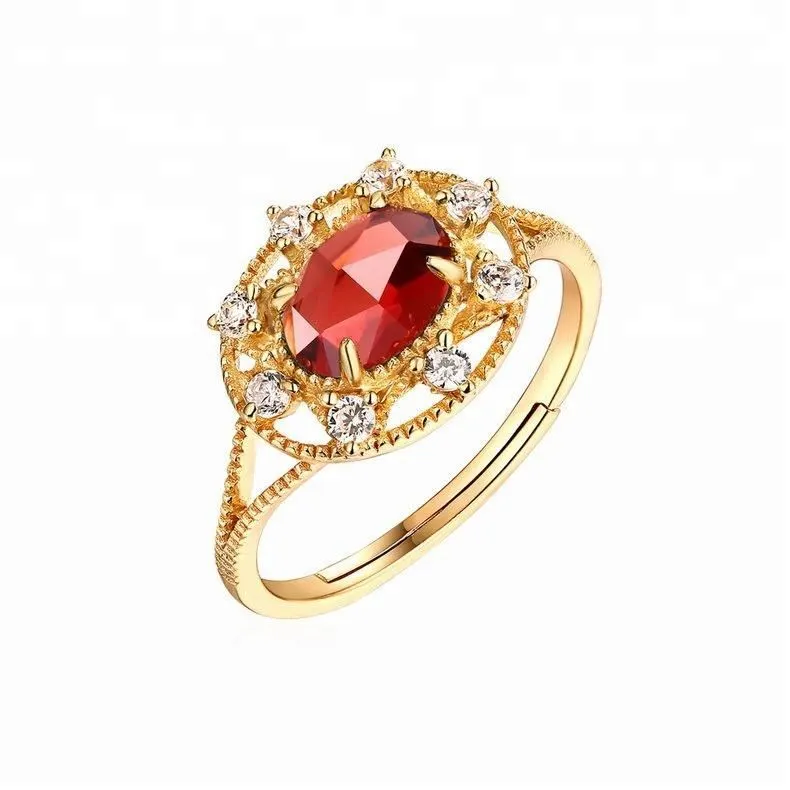 Joacii Vintage Style Moissanite Jewelry Garnet S925 Silver Ring With Vergulde Sieraden 1