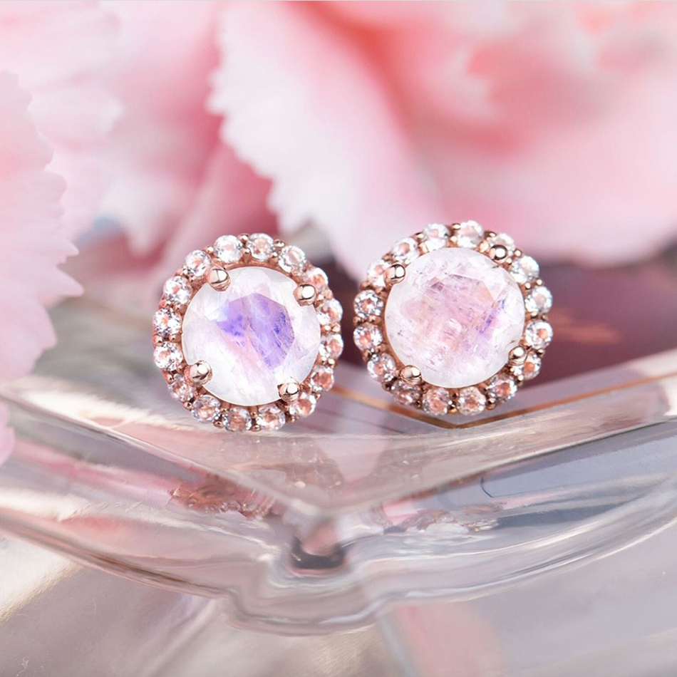 925 Sterling silver Venus Studs flower sterling silver moonstone earrings For Custom natural gemstones Set 1