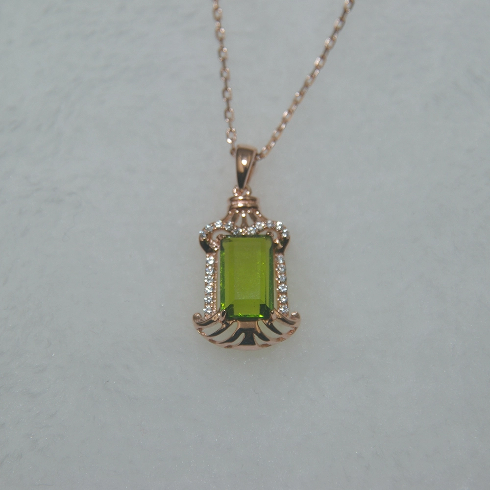 Emerald Pendant Rose Gold Silver Pendant Necklace With Zircon 1