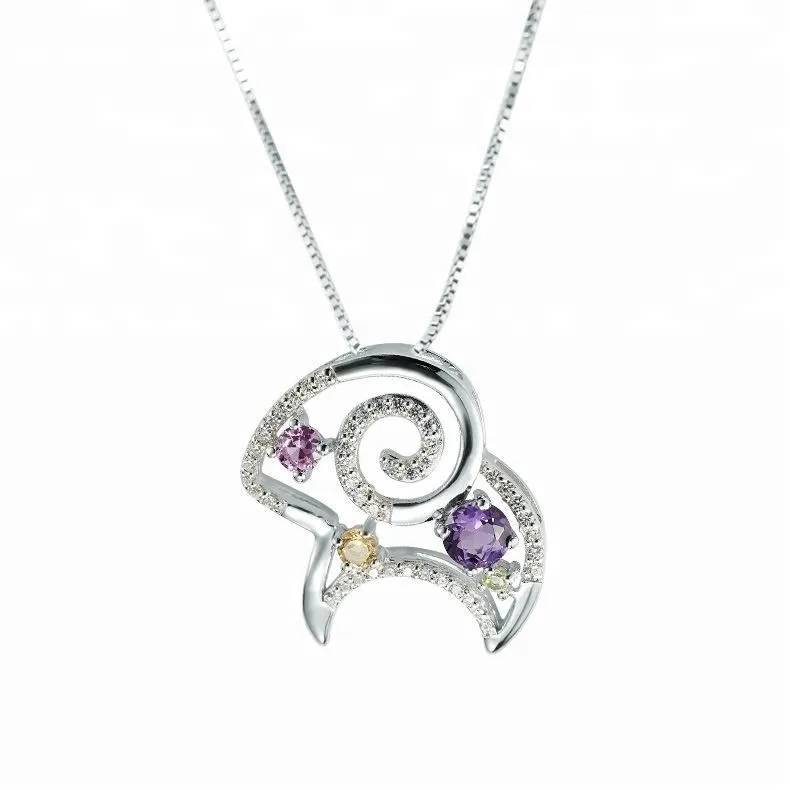 Joacii Stylish Sheep Design Purple Crystal 925 Sterling Silver Necklace Pendant 1