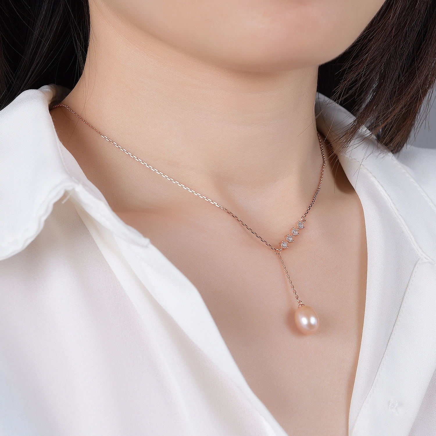 Custom 925 Sterling Silver Zircon Gold Plated Simple Mother Freshwater Long Single Pearl Necklace With Mulier Jewelry 1
