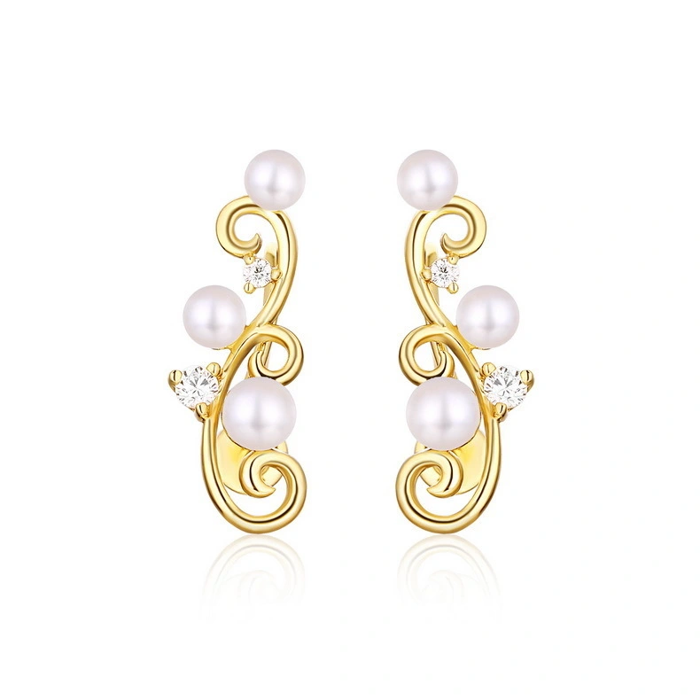 New 925 Sterling Silver Plaited Style Pearl Zircon Flower Rattan Shaped Stud Earrings With Vergoldeter Schmuck 1