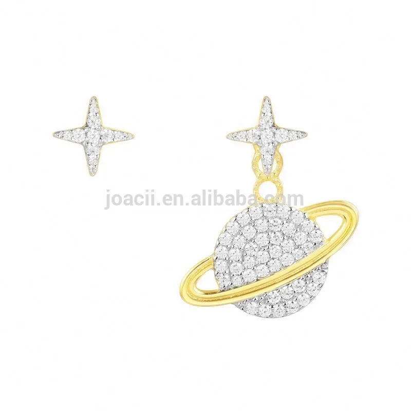 Stylish Asymmetric Star Dual Earring Jewelry Sterling Silver Zirconia Earrings For Girls With Bijoux 1
