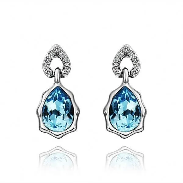 Blue Rhinestone Water Drop Design Women Silver Stud Earrings With Bijoux Femme 1