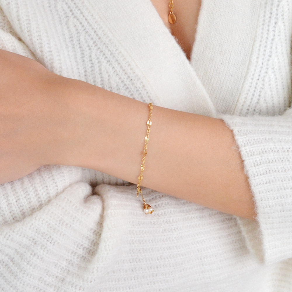 Niche Design 925 sterling silver 14K Gold Plated Small Pearl Coin Bracelet 1
