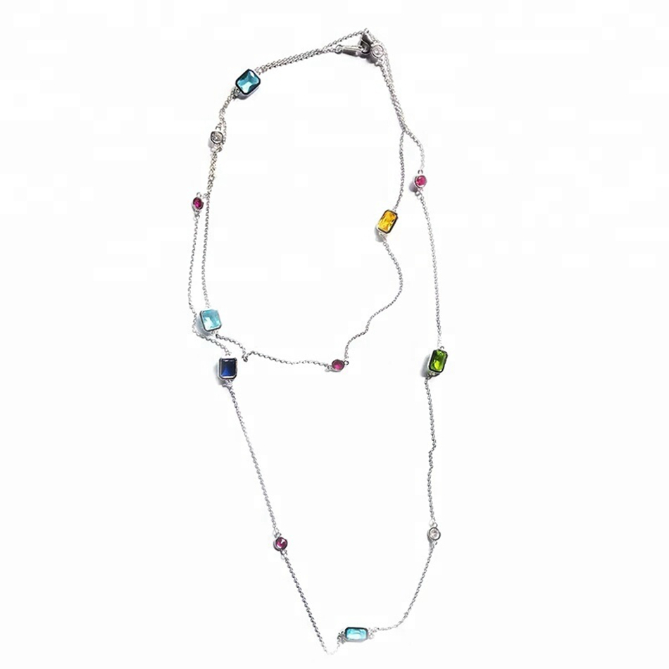 Wholesale Custom Glass Gem 925 Sterling Silver Winter Trending Product Long Layered Chain Jewellery Necklace 1