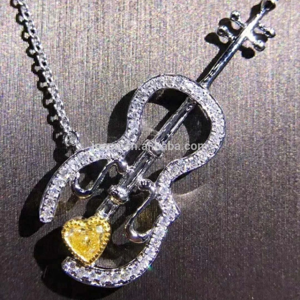 Fashion Women Heart Diamond Guitar Necklace 1