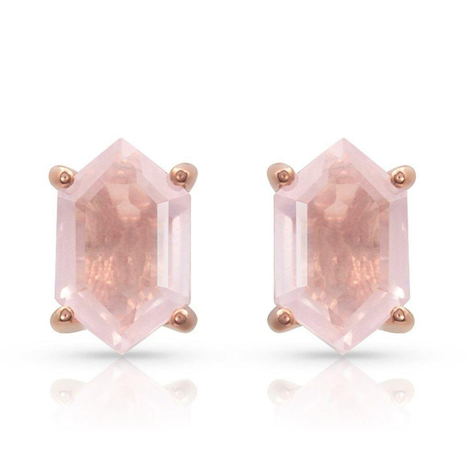 925 sterling silver Hexagon natural rose quartz stud earrings For Custom Natural Gemstones Set 1