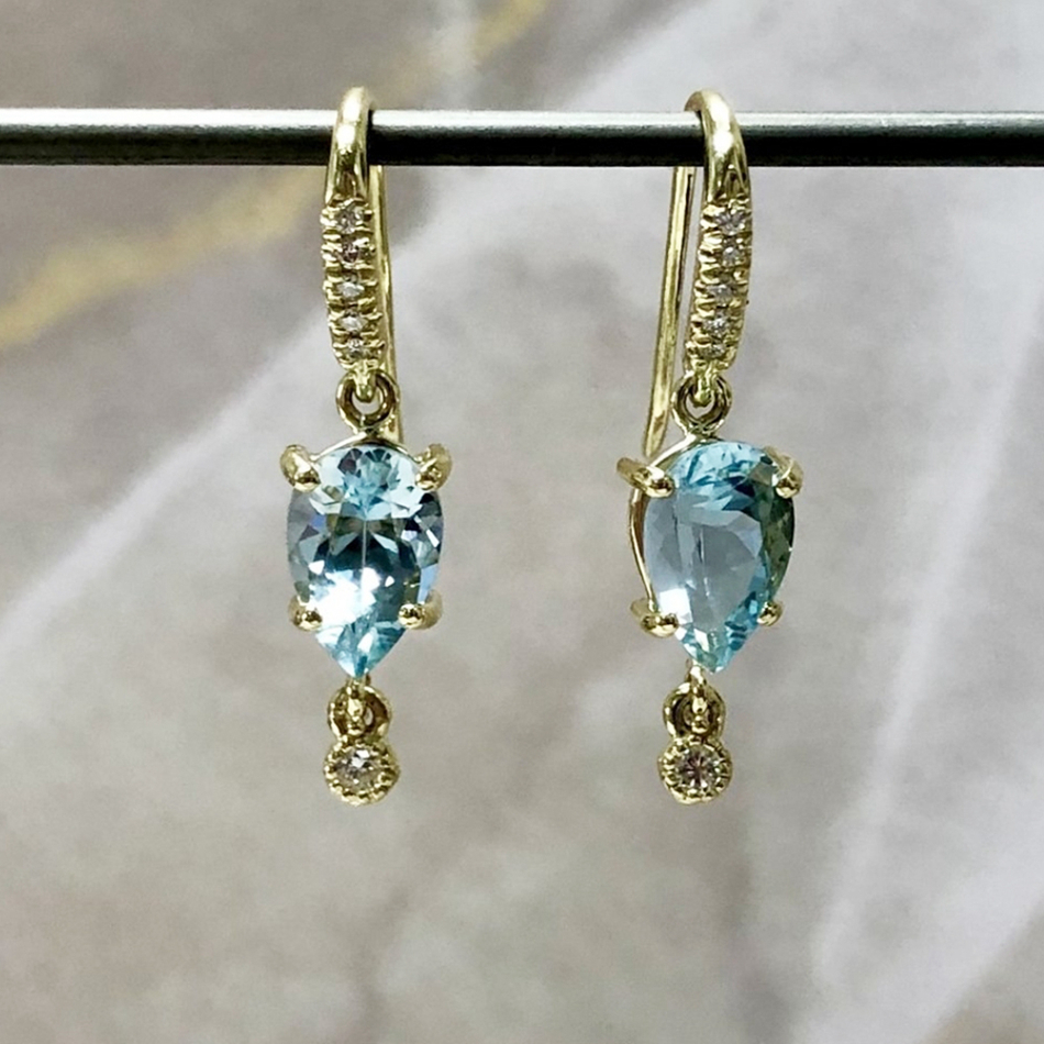925 sterling silver Water drop zirconin silver blue topaz earrings For Custom Natural Gemstones Set 1